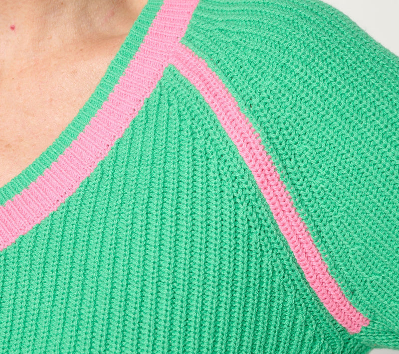 Belle by Kim Gravel Country Club Shaker Knit V Neck Sweater — View 6