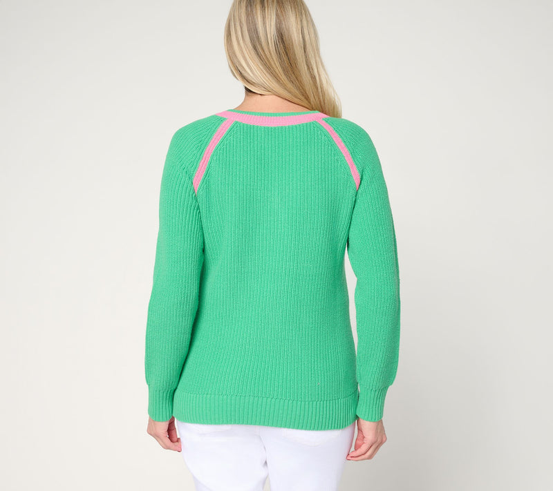 Belle by Kim Gravel Country Club Shaker Knit V Neck Sweater — View 4