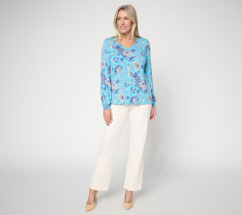 Belle by Kim Gravel Rayon Spandex Flora & Finesse V Neck Top — View 5