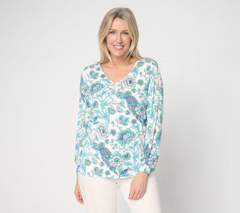 Belle by Kim Gravel Rayon Spandex Flora & Finesse V Neck Top — View 11