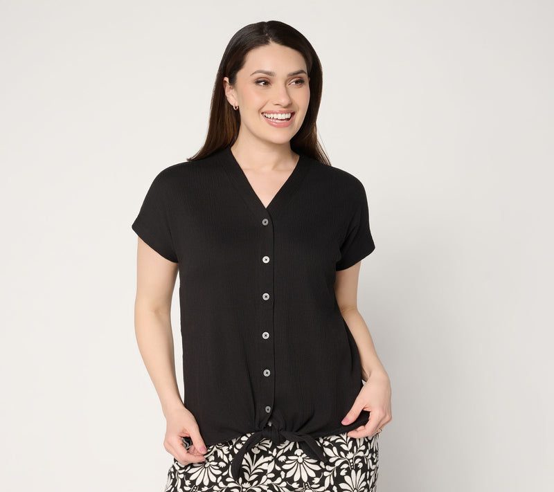Belle by Kim Gravel Packabelle Button Trim Tie Front Top — View 13