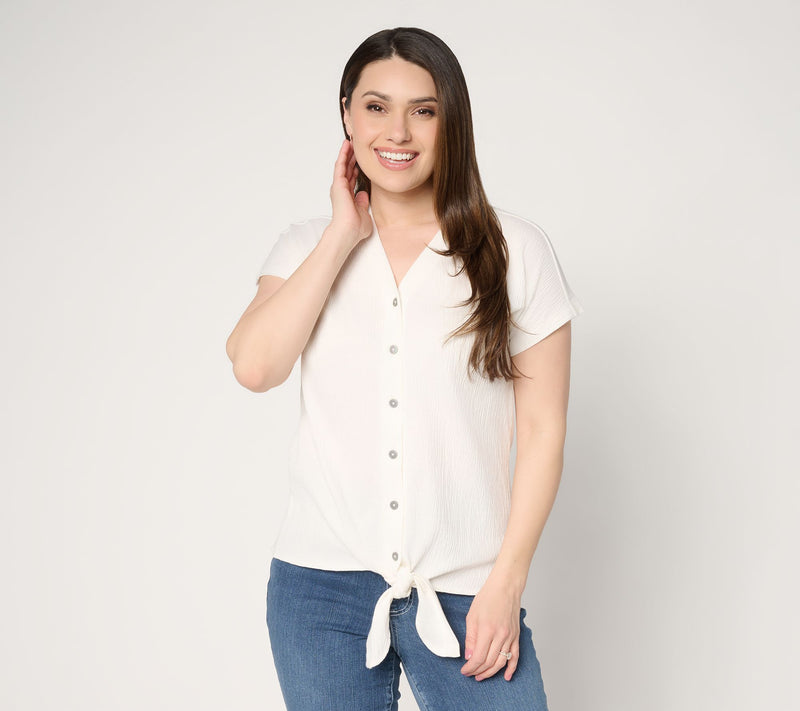 Belle by Kim Gravel Packabelle Button Trim Tie Front Top — View 14