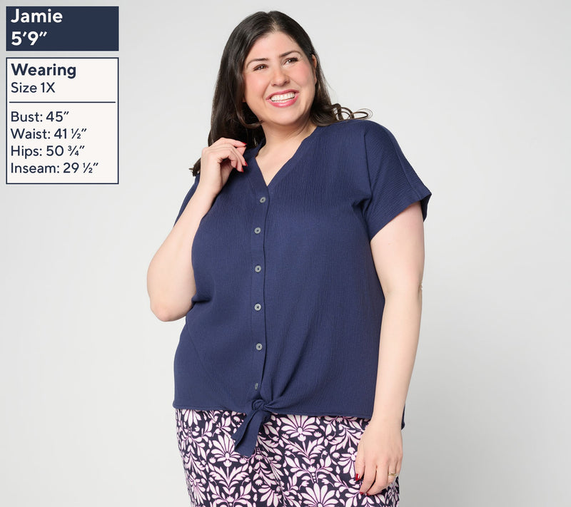 Belle by Kim Gravel Packabelle Button Trim Tie Front Top — View 4