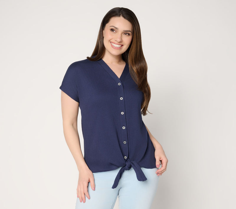 Belle by Kim Gravel Packabelle Button Trim Tie Front Top — View 15