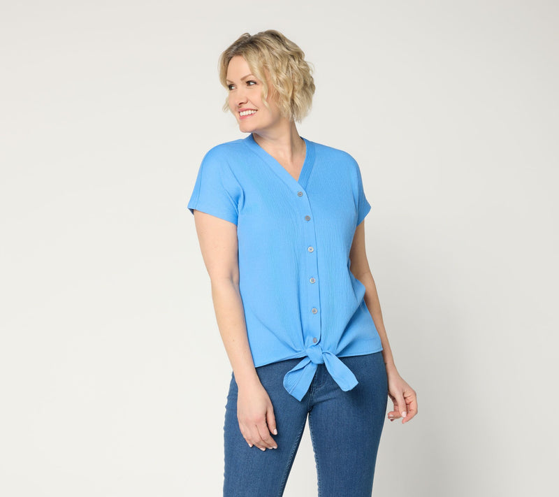 Belle by Kim Gravel Packabelle Button Trim Tie Front Top — View 3