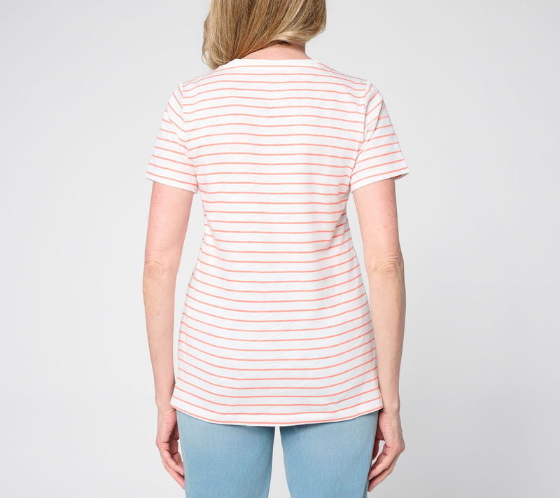 Belle by Kim Gravel Slub Knit Striped V Neck Top — View 4