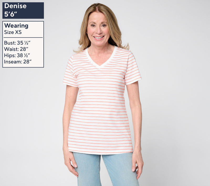 Belle by Kim Gravel Slub Knit Striped V Neck Top — View 3