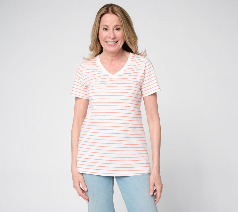 Belle by Kim Gravel Slub Knit Striped V Neck Top — View 15