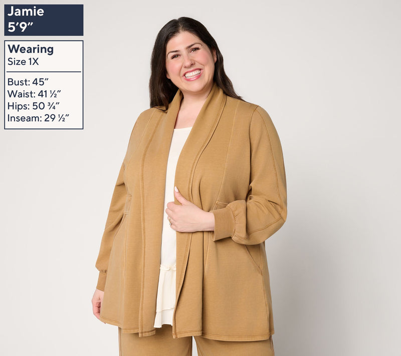 LOGO Lounge by Lori Goldstein Open Front Shawl Collar Cardigan — View 8