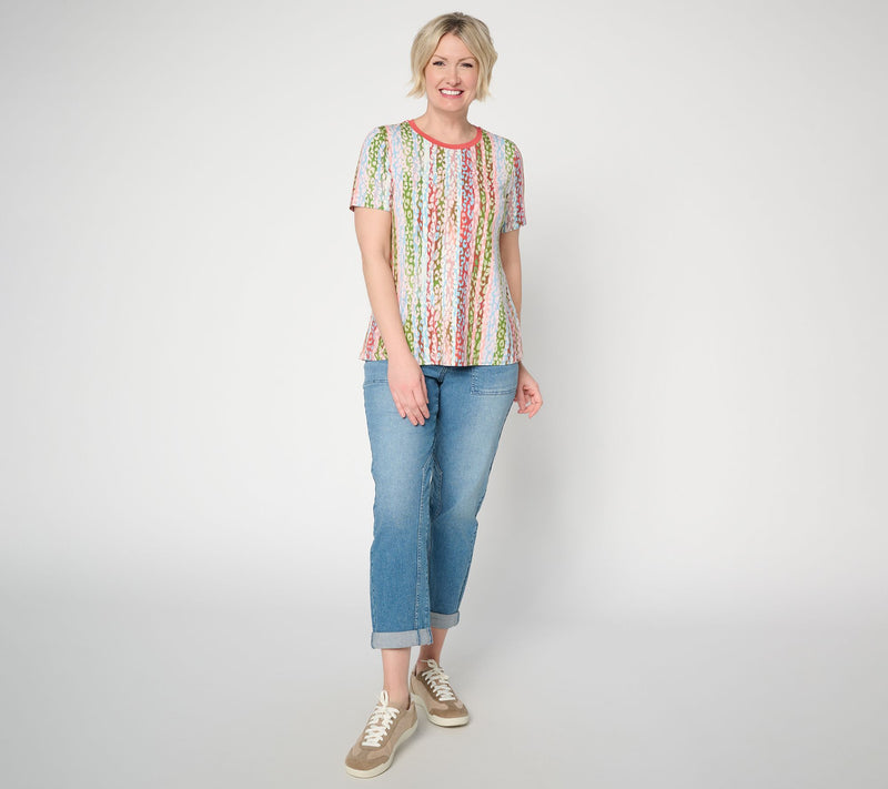LOGO by Lori Goldstein Rayon 230 Printed Ringer Tee — View 5
