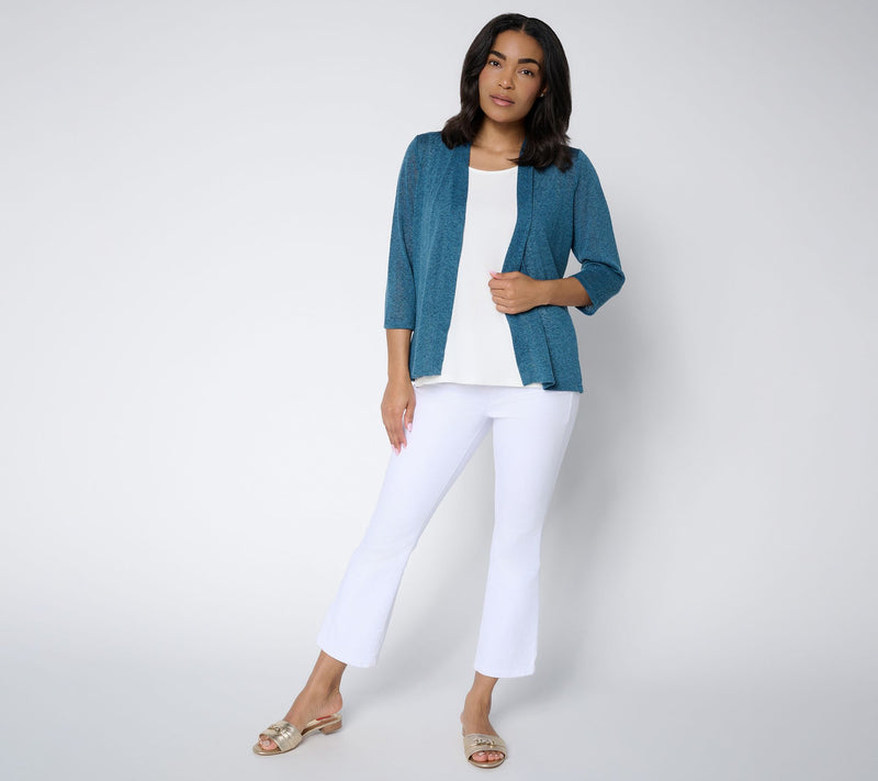 Denim & Co. Slub Knit Open Front 3/4-Sleeve Cardigan — View 5