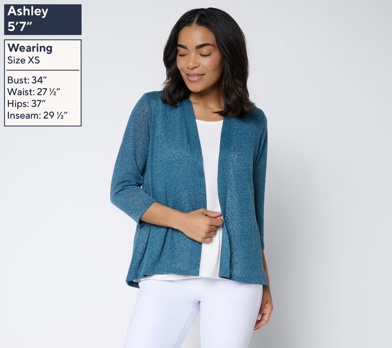 Denim & Co. Slub Knit Open Front 3/4-Sleeve Cardigan — View 3
