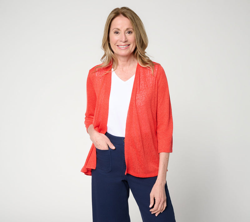 Denim & Co. Slub Knit Open Front 3/4-Sleeve Cardigan — View 25