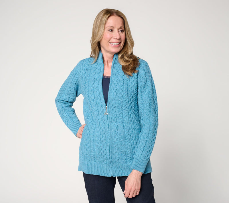 Aran Crafts Merino Wool Zip Front Cardigan — View 10