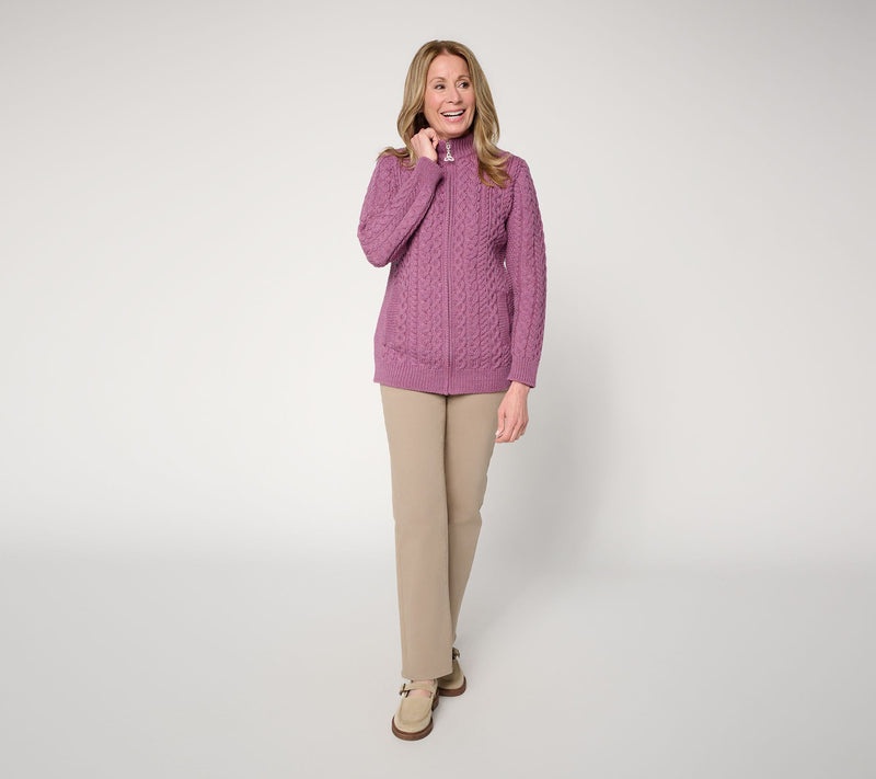 Aran Crafts Merino Wool Zip Front Cardigan — View 4