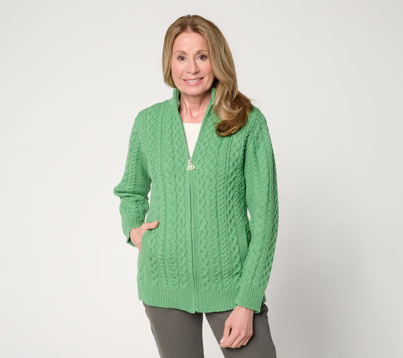 Aran Crafts Merino Wool Zip Front Cardigan — View 12