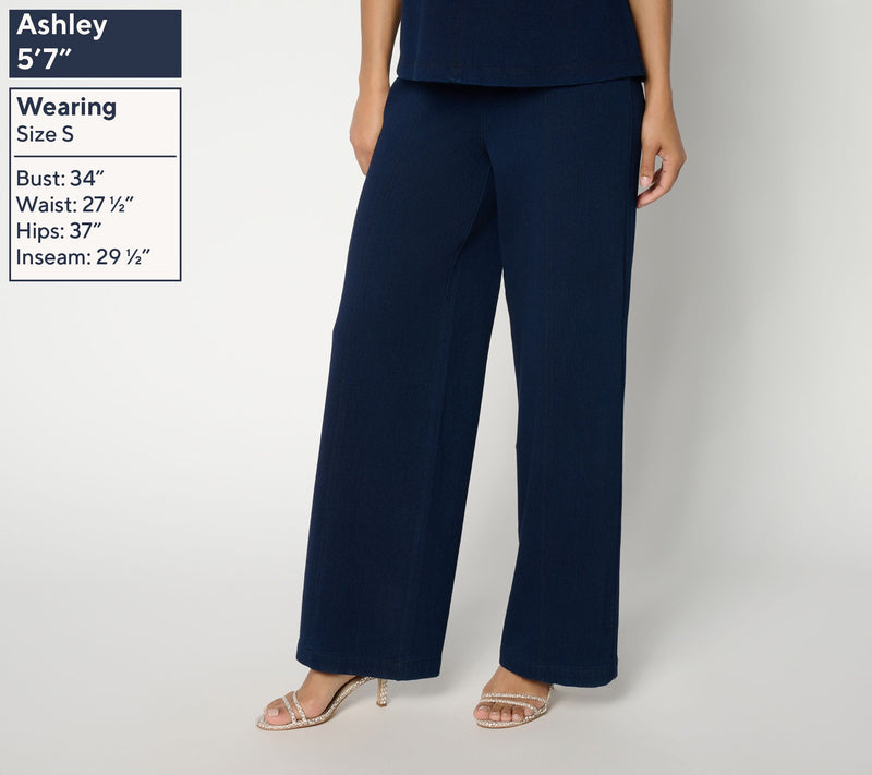 RM Studio x Rebecca Minkoff Petite Pull-On Knit Twill Wide Leg Pants — View 2