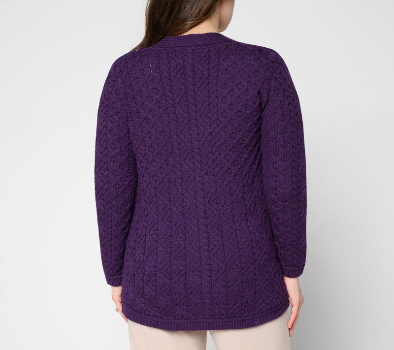 Aran Crafts Merino Wool V-Neck Button Front Cardigan — View 9