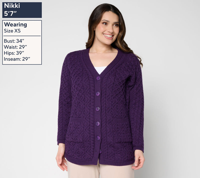 Aran Crafts Merino Wool V-Neck Button Front Cardigan — View 8