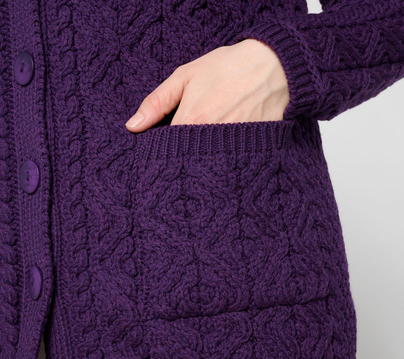 Aran Crafts Merino Wool V-Neck Button Front Cardigan — View 11