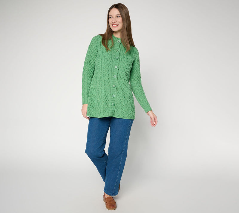 Aran Crafts Merino Wool Peplum Button Front Cardigan — View 4