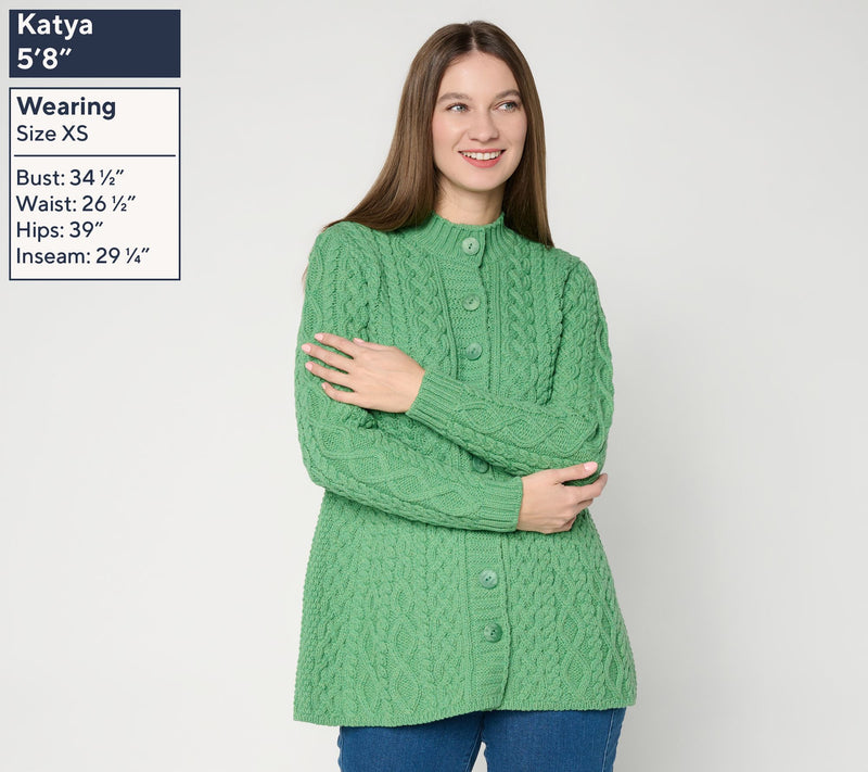 Aran Crafts Merino Wool Peplum Button Front Cardigan — View 2