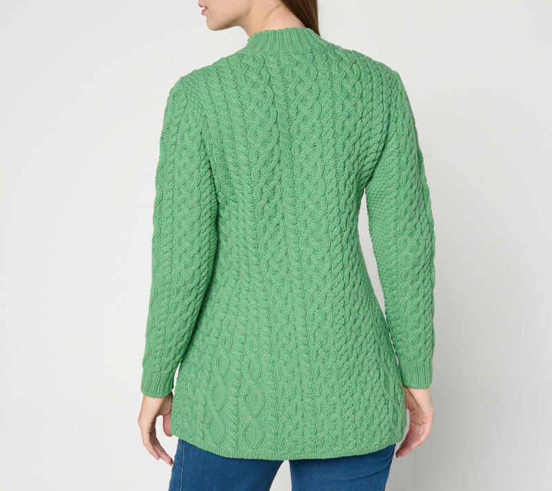 Aran Crafts Merino Wool Peplum Button Front Cardigan — View 3