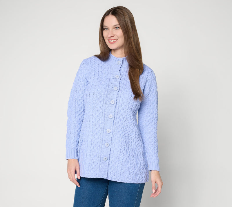 Aran Crafts Merino Wool Peplum Button Front Cardigan — View 12