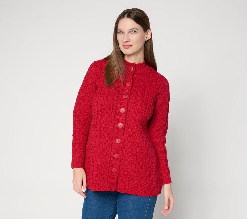 Aran Crafts Merino Wool Peplum Button Front Cardigan — View 13