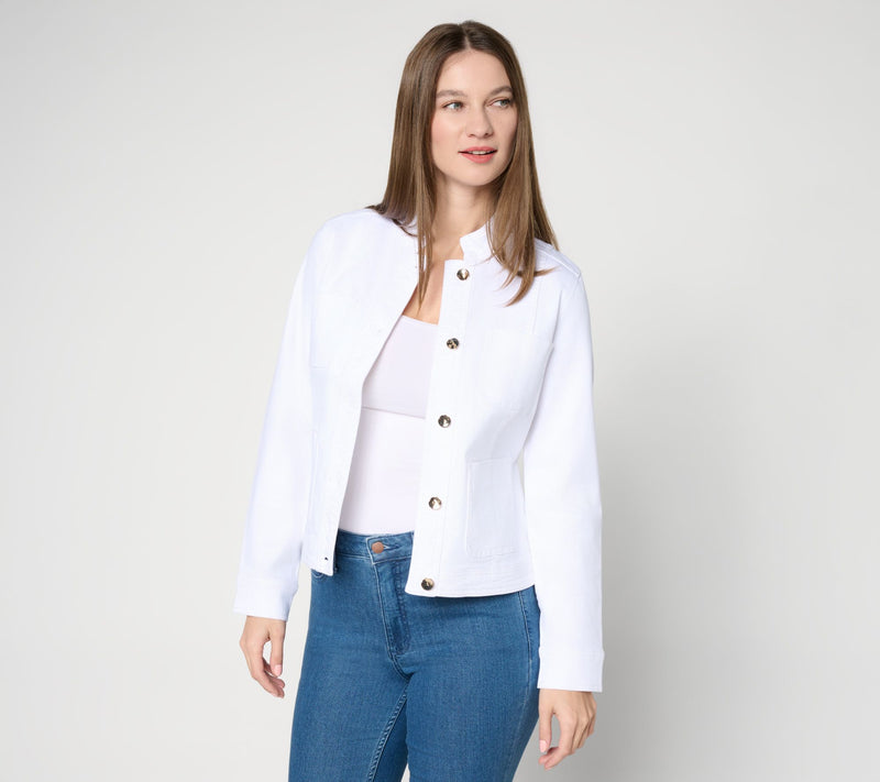 Susan Graver Stretch Denim Jacket with Novelty Buttons — View 7