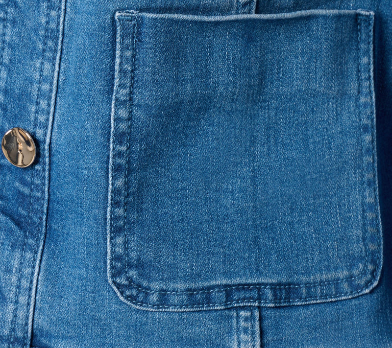 Susan Graver Stretch Denim Jacket with Novelty Buttons — View 12