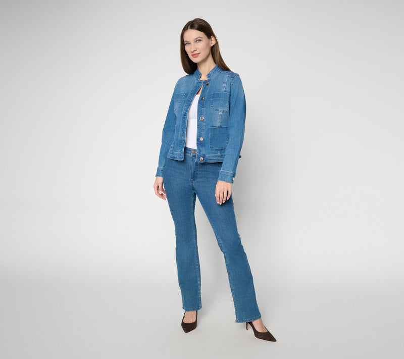 Susan Graver Stretch Denim Jacket with Novelty Buttons — View 11