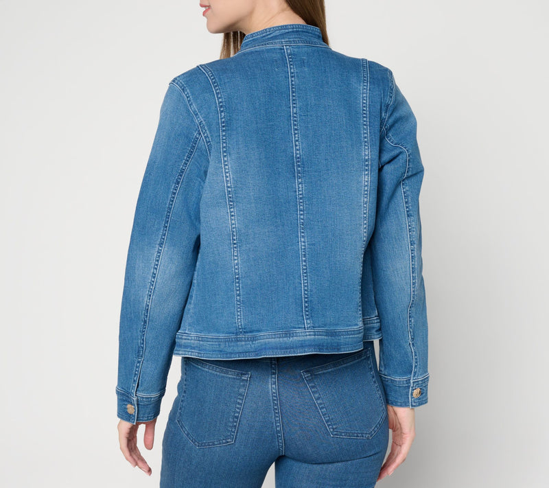 Susan Graver Stretch Denim Jacket with Novelty Buttons — View 10