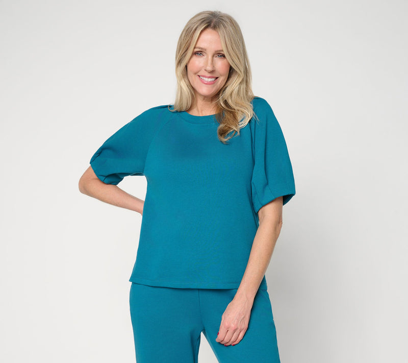 Me Time by Jennie Garth French Terry Pleated Sleeve Sweatshirt — View 13