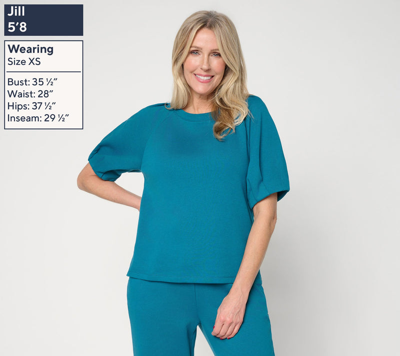 Me Time by Jennie Garth French Terry Pleated Sleeve Sweatshirt — View 3