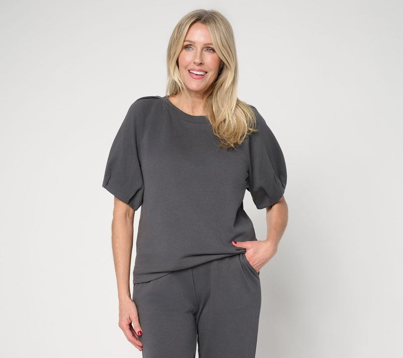 Me Time by Jennie Garth French Terry Pleated Sleeve Sweatshirt — View 16
