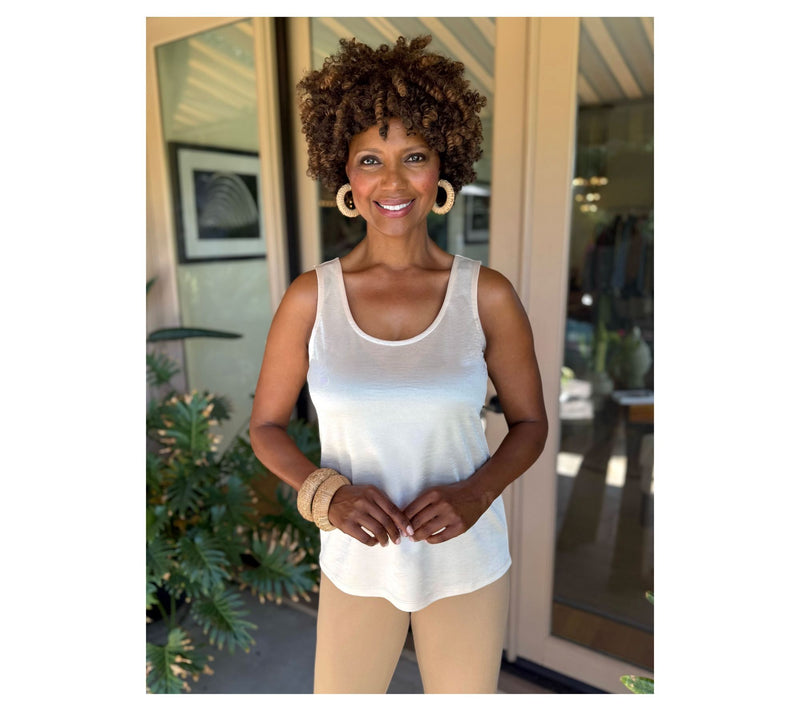 BEAUTIFUL by Lawrence Zarian Scoop Neck Satin Knit Tank Top — View 5