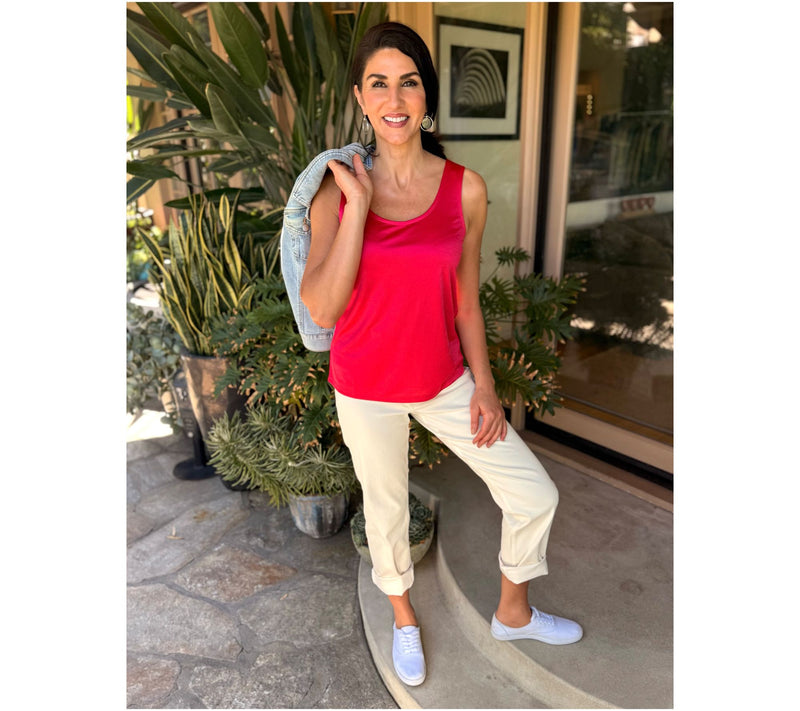 BEAUTIFUL by Lawrence Zarian Scoop Neck Satin Knit Tank Top — View 7