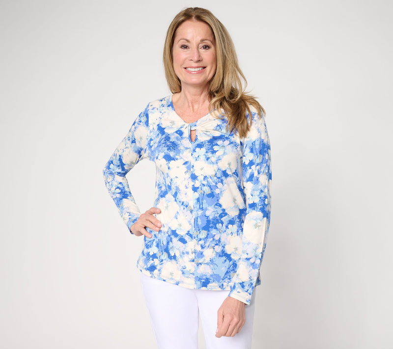 BEAUTIFUL by Lawrence Zarian Printed V-Neck Top with Twist Detail — View 12