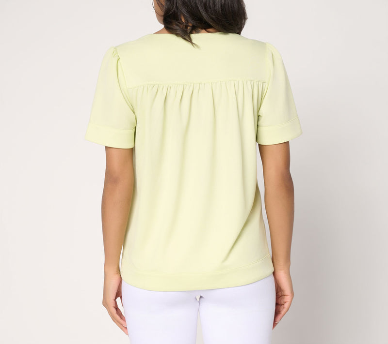 BEAUTIFUL by Lawrence Zarian Print & Solid Pebble Knit Crepe Top — View 4