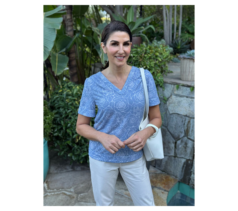 BEAUTIFUL by Lawrence Zarian Print & Solid Pebble Knit Crepe Top — View 7