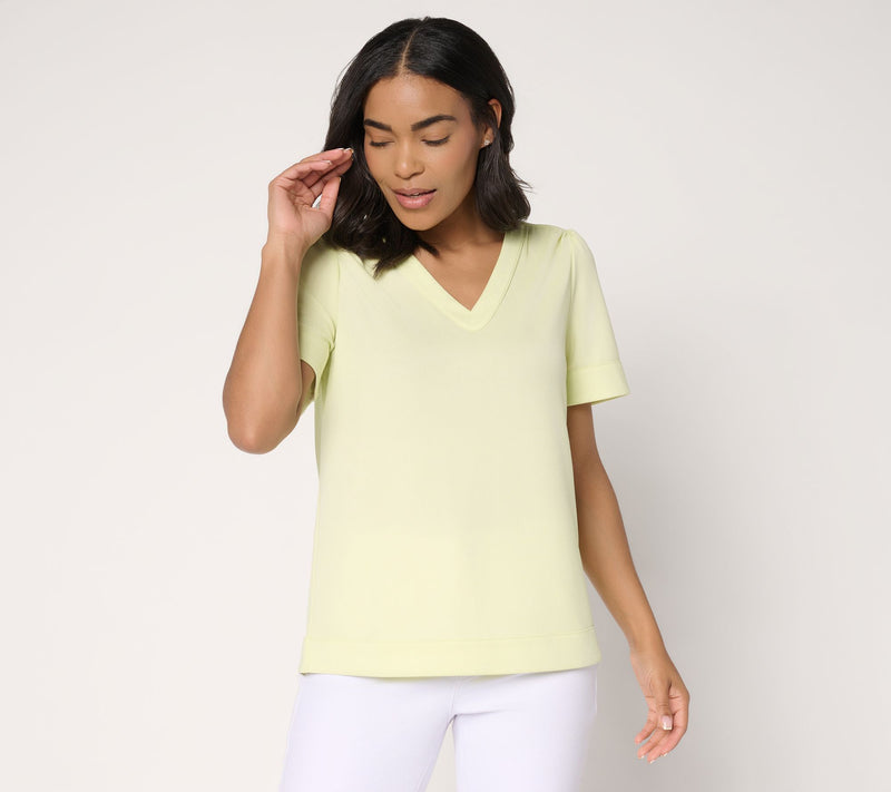 BEAUTIFUL by Lawrence Zarian Print & Solid Pebble Knit Crepe Top — Main view