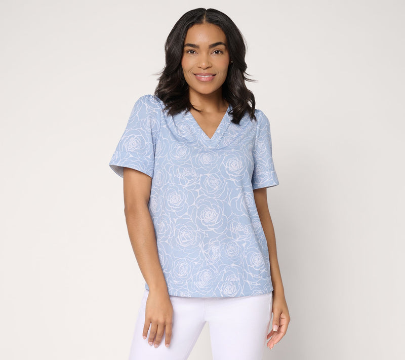 BEAUTIFUL by Lawrence Zarian Print & Solid Pebble Knit Crepe Top — View 14