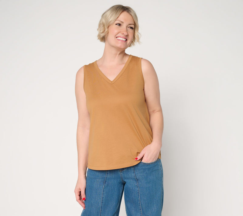 Peace Love World 100% Cotton Knit V-Neck Tank — View 13