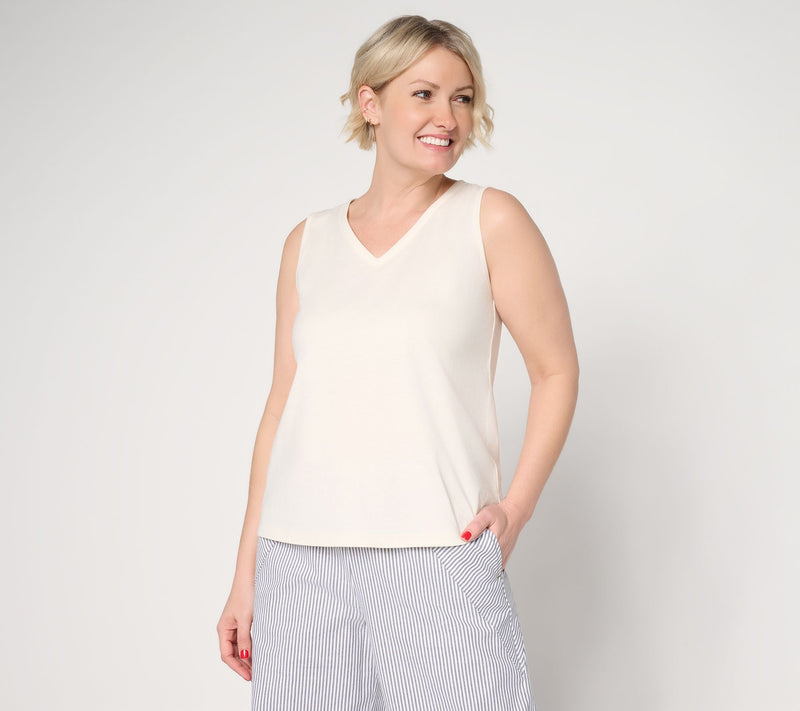 Peace Love World 100% Cotton Knit V-Neck Tank — View 14