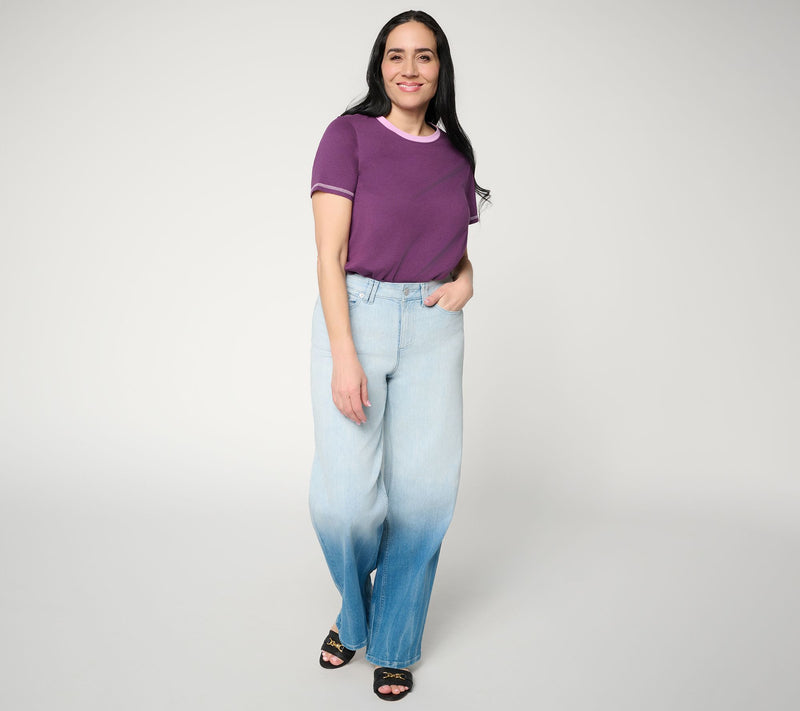 LOGO by Lori Goldstein Petite Wide Leg Jean with Dye Effect — View 8