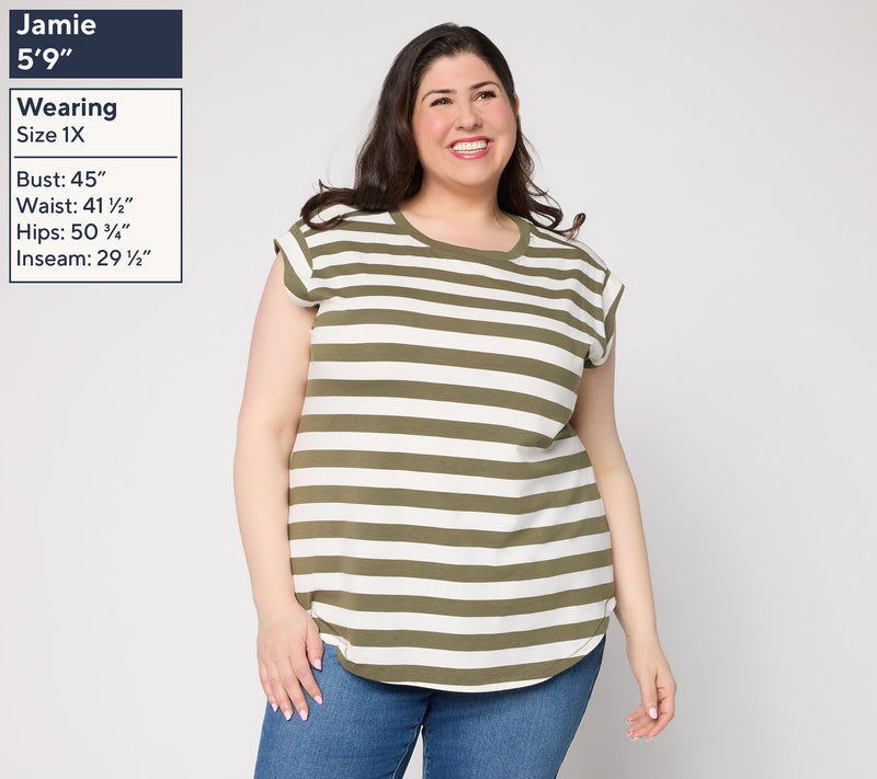 AnyBody Cozy Knit Jersey Striped Muscle Tee — View 2