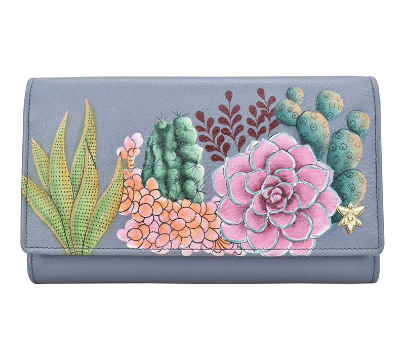 Anuschka Painted Leather Checkbook Clutchwith FID — View 9