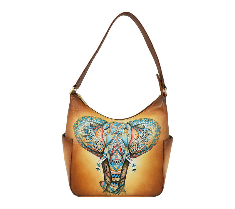 Anuschka Painted Leather Classic Hobo WithSide Pockets — Main view