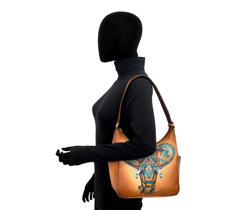Anuschka Painted Leather Classic Hobo WithSide Pockets — View 4